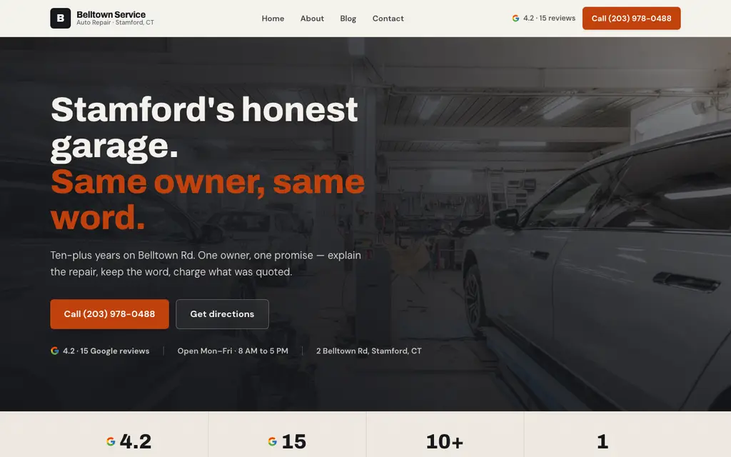 Belltown Service Auto Repair website, live