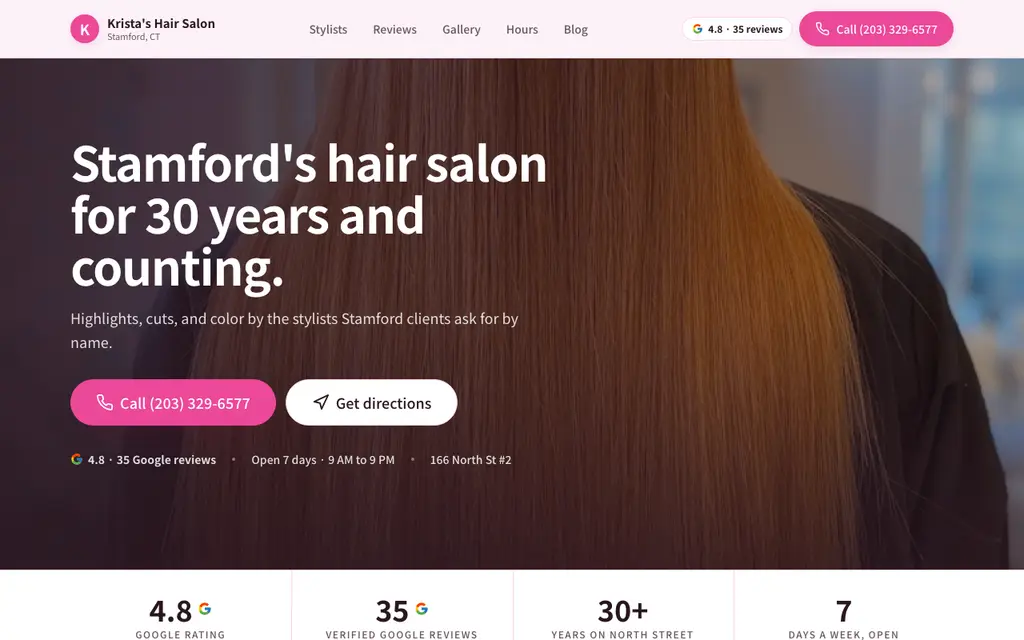 Krista's Hair Salon website, live