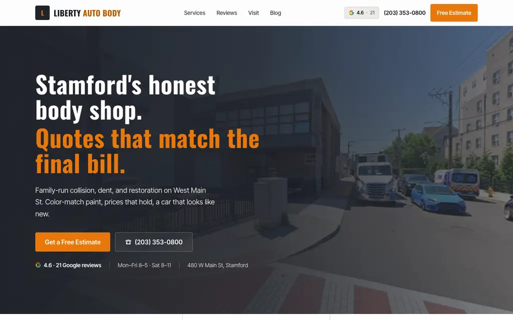 Liberty Auto Body website, live