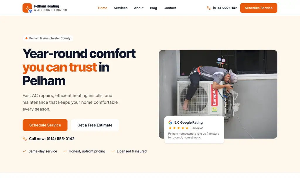 Pelham Heating & Air website, live