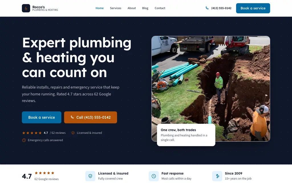 Rocco's Plumbing & Heating website, live